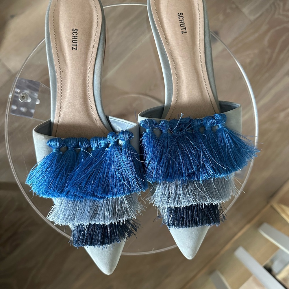 SCHUTZ Blue Tassel Mules